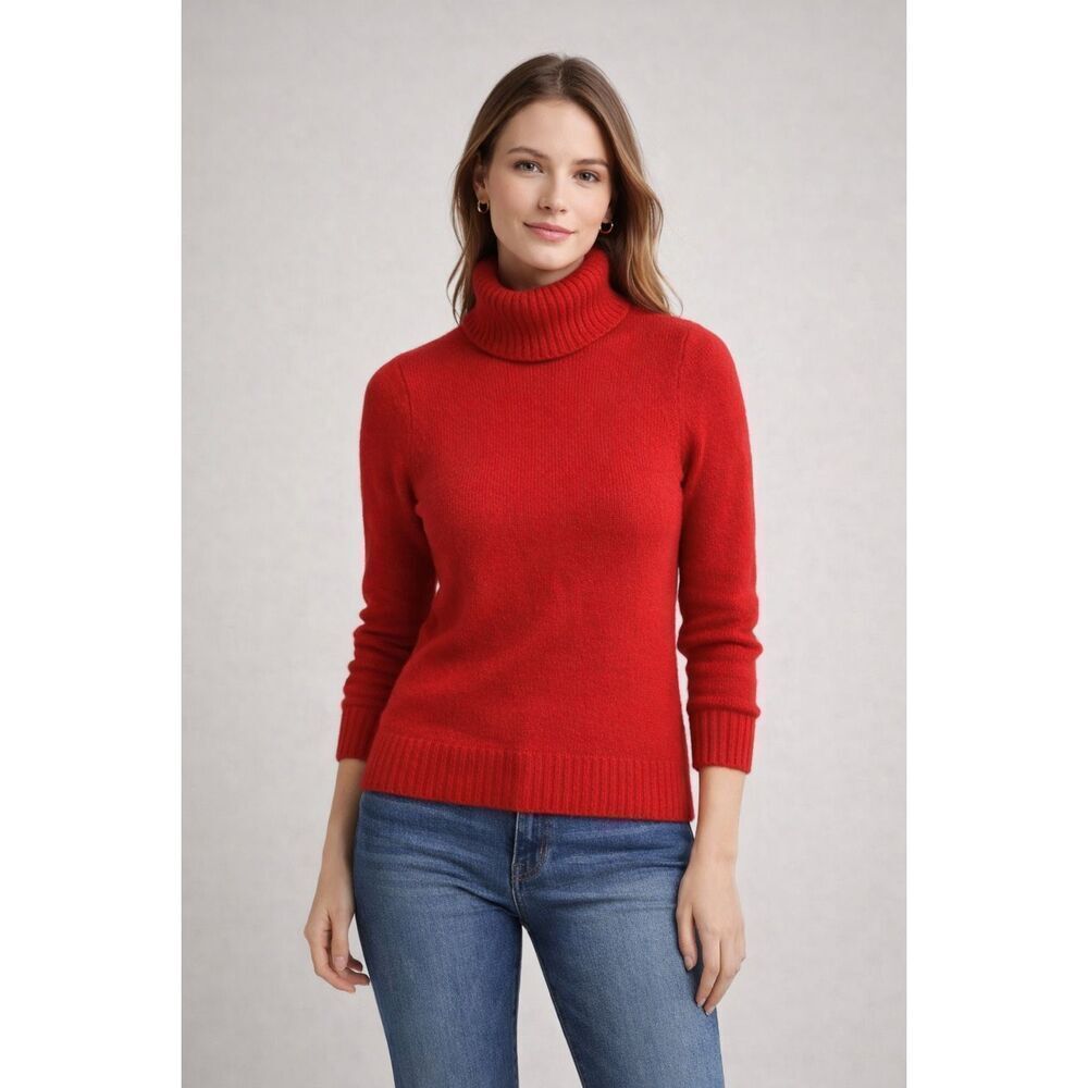 J.Crew Red Turtleneck Sweater Women Small Merino Wool Blend